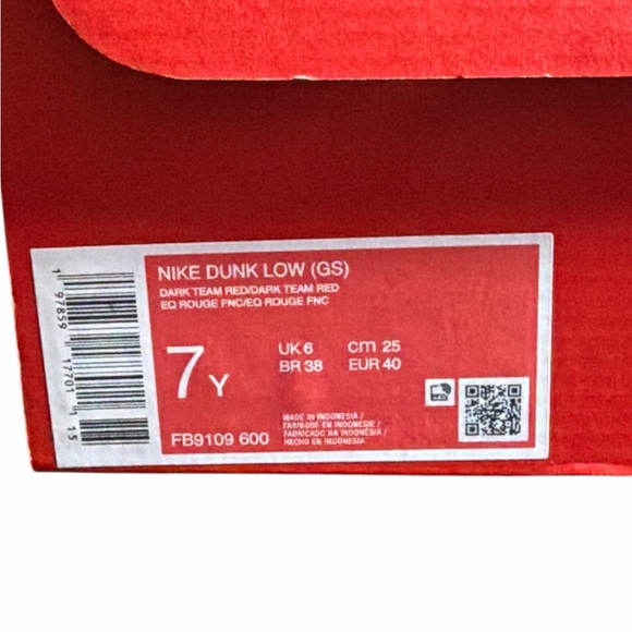 NWT Nike Dunk Low GS Dark Team Red Echo Pink Sneakers 7Y / Women’s 8.5 - Picture 4 of 5